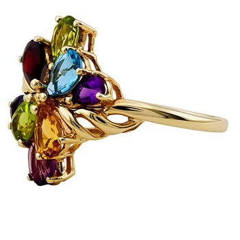 9ct Gold Real Stones Cluster Ring size P